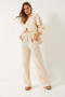 Women's Beige Elastic Tied Pocketed Gilded Muslin Palazzo Trousers 80152 60271077 - 4