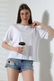 100% Cotton Ribbed Fabric Crew Neck Short Sleeve Oversize Basic Plain Women's T-Shirt 21964 White - 3
