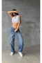 Baggy Effect Tint High Waist Palazzo Loose Jean Trousers - 3