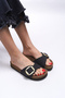 Hosrathla Women's Single Buckle Slippers 0012603 Matte Black