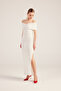 Madonna Collar Slit Long Lilac Dress White - 3