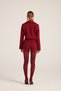 Camila Crop Blazer Jacket with Satin Collar Detail in Burgundy - 5