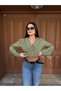 Women's Collar Detailed Sleeve Pleated Crop Shirt Blouse - 6