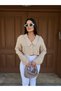 Women's Collar Detailed Sleeve Pleated Crop Shirt Blouse - 7