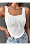 White Summer Braided Stretchy Slim Fit Square Neck Crop