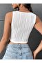 White Summer Braided Stretchy Slim Fit Square Neck Crop - 5