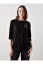 Lcw Grace Black Crew Neck Rhinestone Women's Blouse