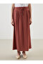 Lcw Grace Brown Skirt with Elastic Waist Linen Look - 2