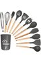 12-piece Silicone Cooking Utensils Set, Wooden Handle, Bpa-free, With Holder - Assorted Color - 6