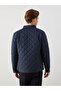 Navy Blue Standard Fit Biker Collar Quilted Men's Coat - 5