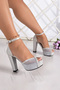 Carmen Lame Mesh Open Front Ankle Lace-Up Platform Heeled Shoes - 2