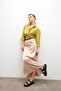 Women's Cream Elastic Waist Flowy Satin Flared Skirt - 6