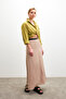 Women's Cream Elastic Waist Flowy Satin Flared Skirt - 4