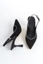 Women's Special Design Silver Trimmed Black Suede Design Pointed Toe Buckle Detailed Stiletto Shoes - 6