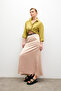Women's Cream Elastic Waist Flowy Satin Flared Skirt - 5