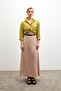 Women's Cream Elastic Waist Flowy Satin Flared Skirt