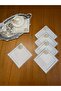 6 Pieces Linen Silver Color Double Row Embroidery Embroidered Square Cocktail Presentation Napkin with Pearls - 2