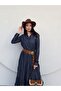 Navy Blue Denim Flared Dress - 3