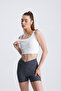 Knitted Twill Front Cross High Waist Gather Short Leggings - 3