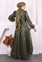 Khaki Beaded Sequined Evening Dress - 4