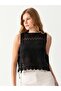 Women's Black Openwork Sweater Knitwear Poncho 171710 - 4