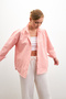 Women's Pink Oversize Basic Pocket Detailed Poplin Long Sleeve Shirt - 5