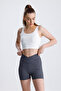 Knitted Twill Front Cross High Waist Gather Short Leggings