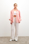 Women's Pink Oversize Basic Pocket Detailed Poplin Long Sleeve Shirt - 7