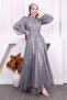Gray Beaded Sequined Evening Dress