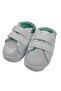 Baby Boy White Leather Shoes with Green Velcro on the Back and Stitched Front - 2