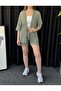 Women's Green Wrapped Kimono Shorts Bottom Top Set
