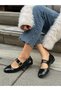 Black Skin (Ceo) Buckle Detail Women's Ballerinas - 3