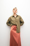 Women's Khaki Soft Textured Oversize Modal Long Sleeve Shirt