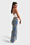 Women's T-Shirt Color 4S5-32 Side Embroidered Straight Fit High Waist Design Denim Jeans