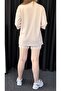 Women's Beige Wrap Kimono Shorts Bottom Top Set - 3