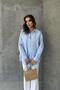 Women's Button Accessory Detail Linen Shirt - 6