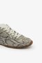 Beige Genuine Leather Snake Patterned Lace up Women's Sneaker Sports Shoes - 4