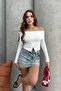 Button detail modanna collar blouse white - 4
