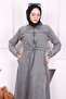 Smoked Front Zipper Waist Drawstring Denim Dress - 3