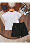 Girl's Daisy Printed T-Shirt-Shorts Set (White-Black) - 3