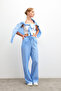 Women's Blue Linen Blended Loose Cut Trousers - 2