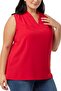 Plus Size Pleated Shoulder Detail V-Neck Sleeveless Red Blouse - 4