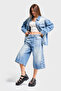 Women's Blue Denim Color 2S5-75 Flower Embroidered Maxi Length Design Denim Shorts - 4