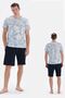 33002 Men's White Short Sleeve Round Neck Shorts Pajama Set - 2