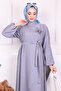 Gray Balloon Sleeve Belted Dress - 3
