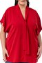 Large Size Red Blouse with Tie-Up Detail at the Collar and Low Half Sleeves - 4