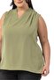 Plus Size Shoulder Pleat Detail V-Neck Sleeveless Pistachio Green Blouse - 4