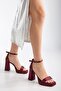 Matilda Burgundy Satin Platform Open Toe Block Heel Shoes - 4