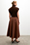 Women's Bitter Brown Shiny Puff Scuba Flared Skirt - 7