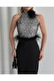 Women's Rose Detailed Sequined and Otrishi Evening Dress